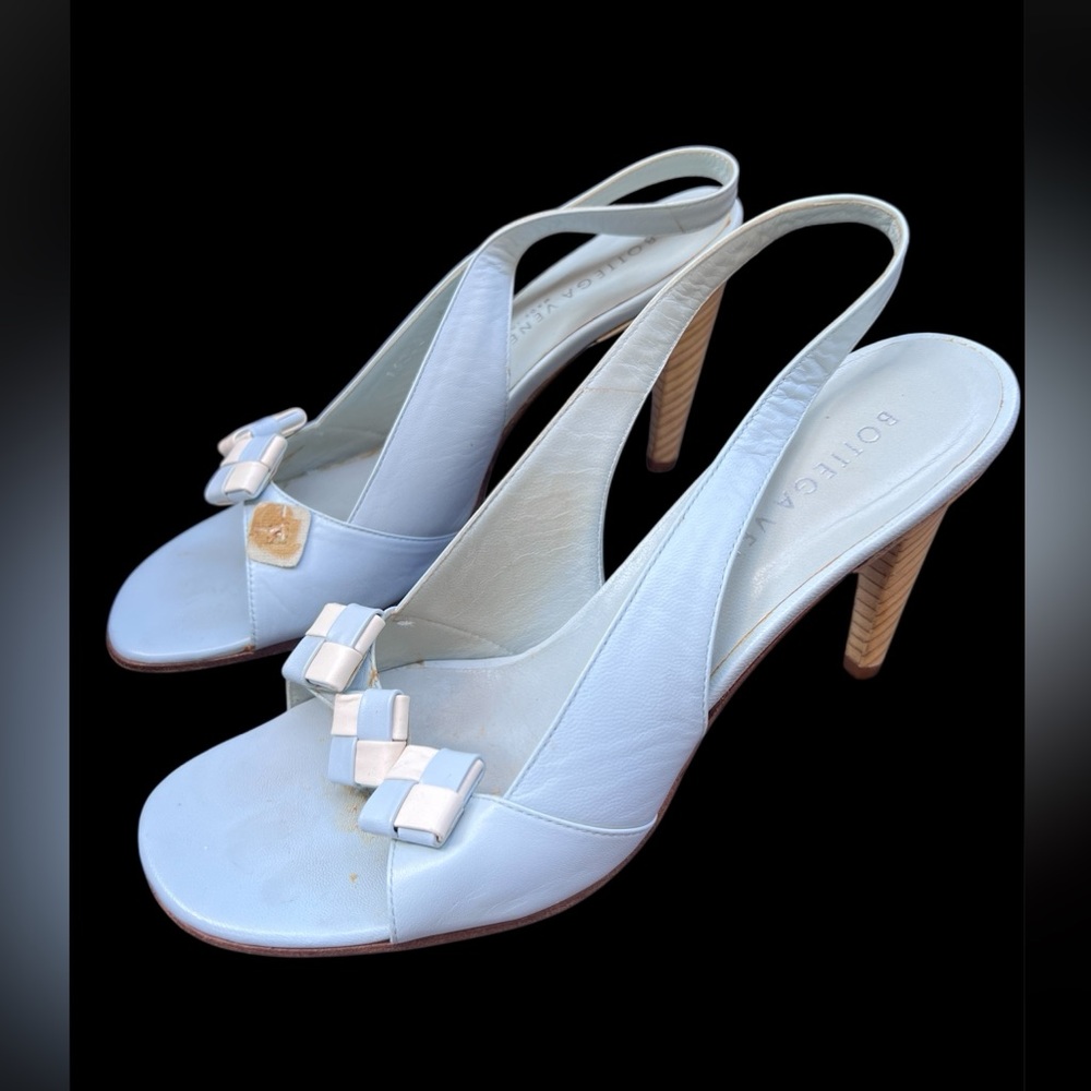 Bottega Veneta Sandals Sz 8 Slingback Heels Blue Made in Italy